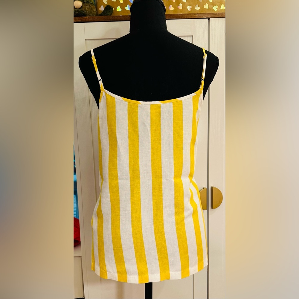 Joules Linen Blend Camisole Blouse - Yellow & White - Picture 2 of 8